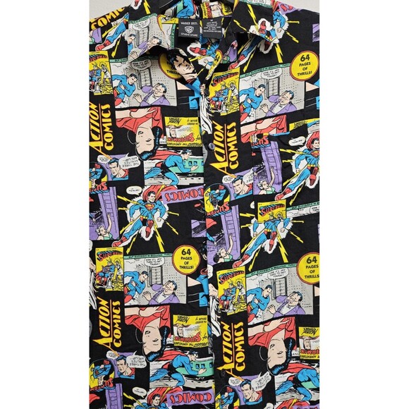 Vintage Superman Action Comics Shirt Mens Medium All Over Print Button Up 90s - Picture 2 of 4